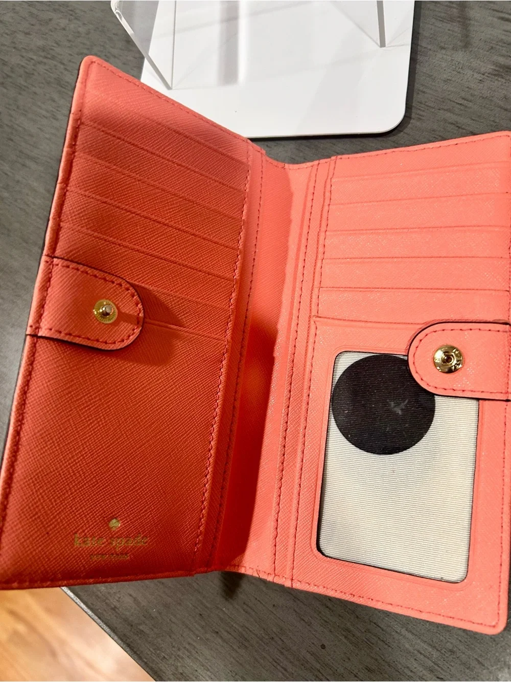 kate spade Coral Orange Saffiano Zip Wallet